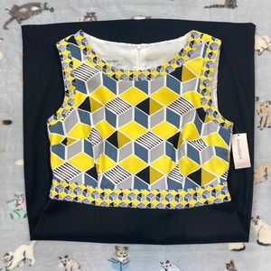 NWT Summer Mini Dress Women’s 8 Black Yellow Sleeveless Modest Short Dressbarn